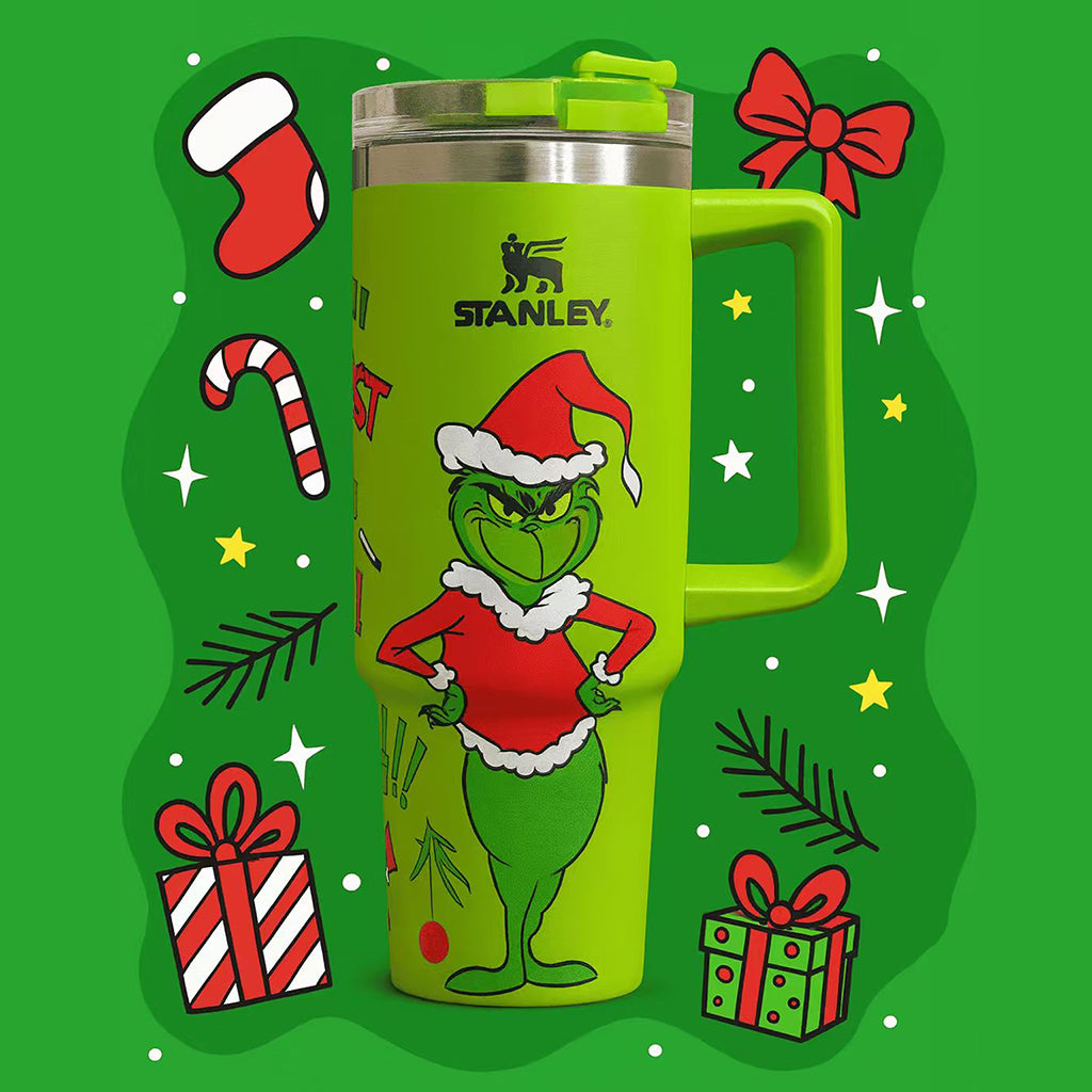 Custom Christmas green design on authentic Stanley tumbler